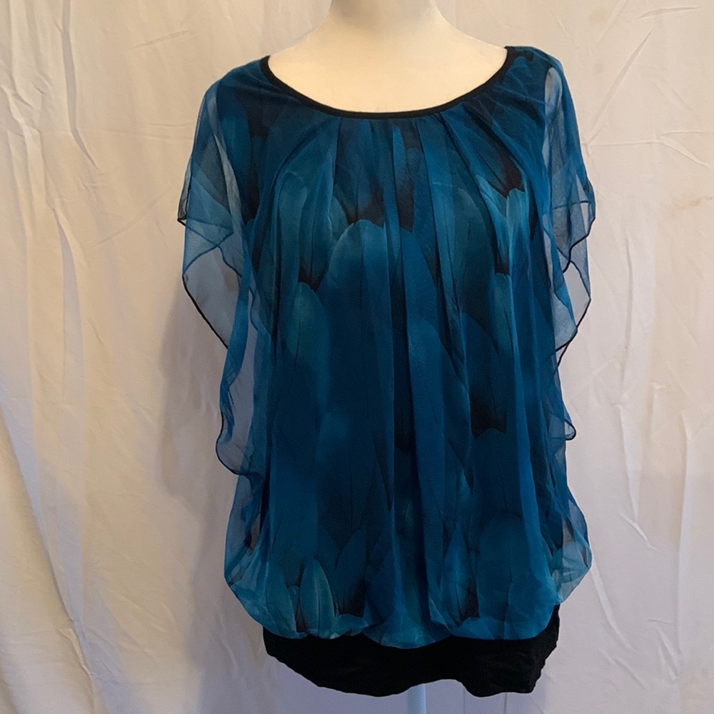 Womens teal and black bat sleeve dress shirt